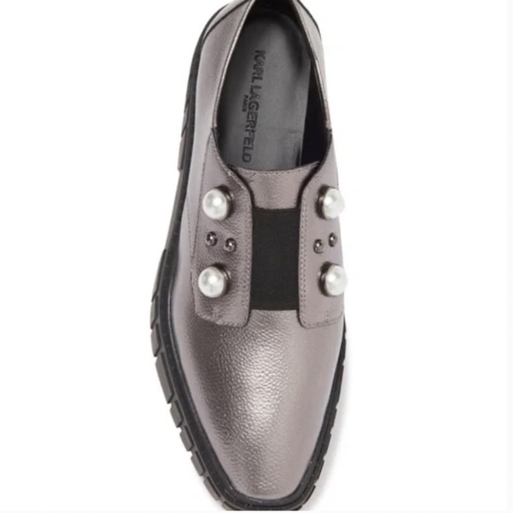 Karl Lagerfeld Paris Raza E21 Womens Platform Slip-On Sneaker Silver - Picture 3 of 5